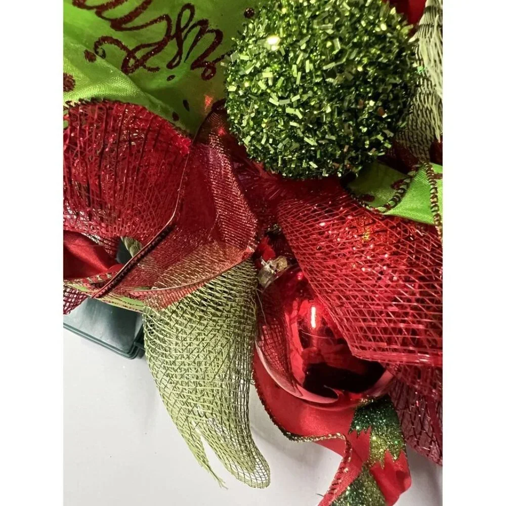 Set of‎ 2 Christmas Deco Mesh Wreaths Red Green Lighted Battery Operated Timer